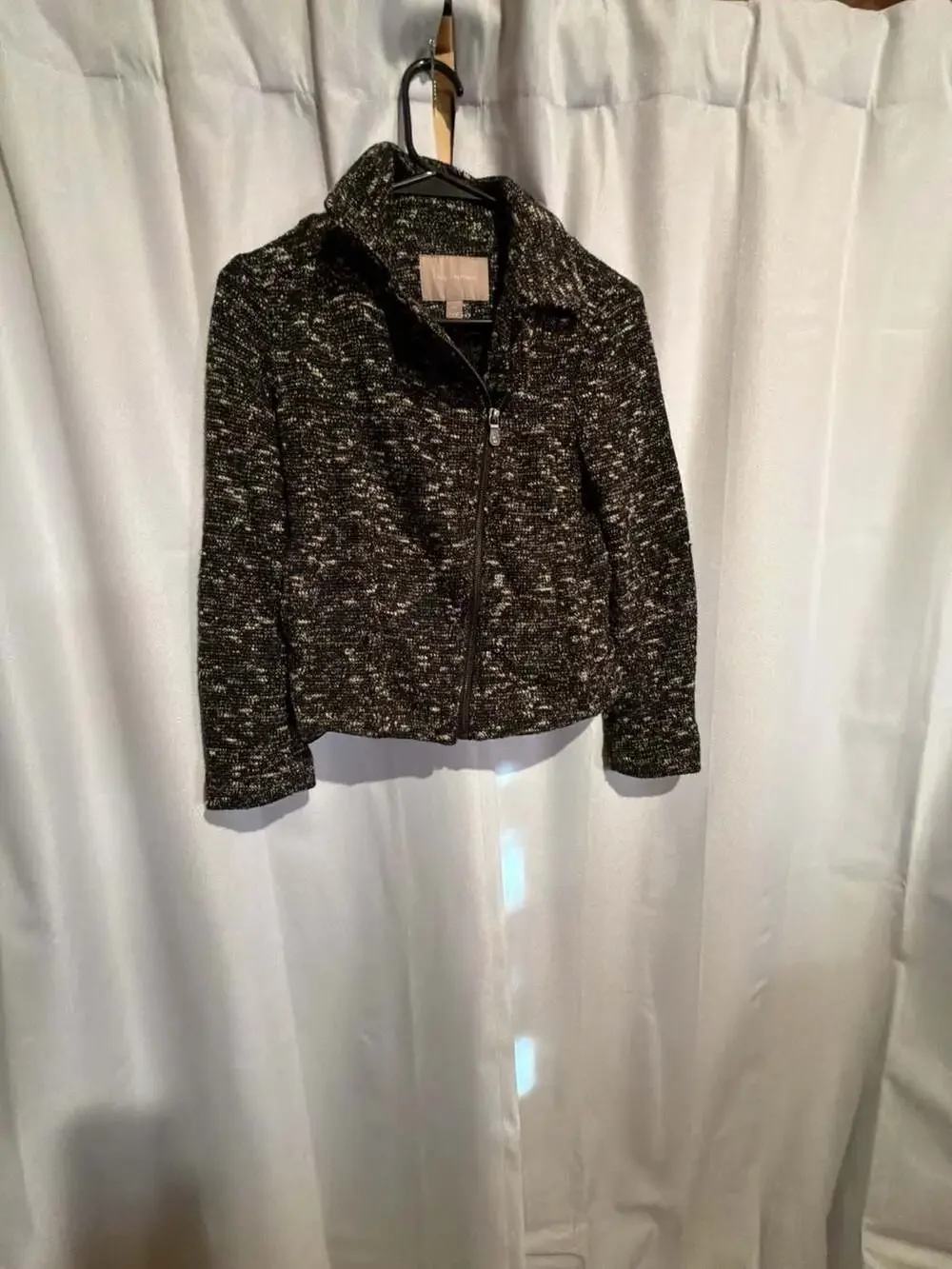 Banana Republic Black White Tweed Asymmetrical Zip Moto Jacket Size 00P